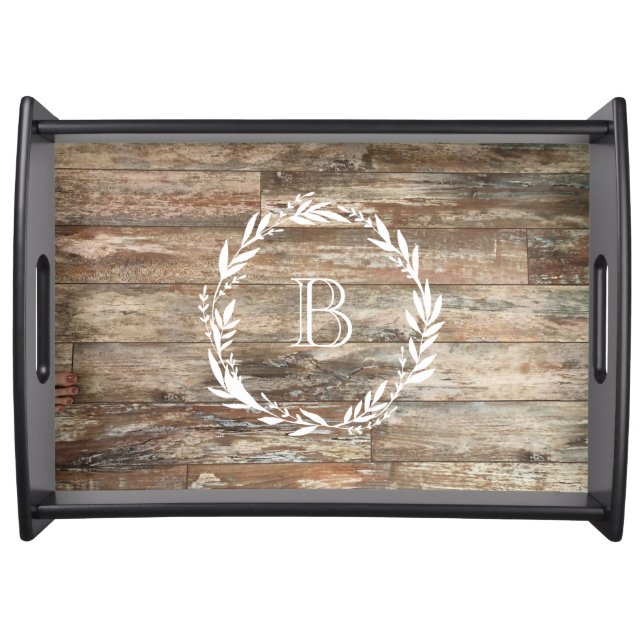 Monogram Rustic Wood Style Serving Tray (Front)