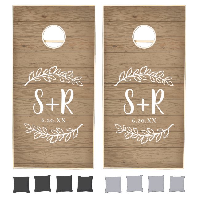 Monogram Rustic Wood Wedding Cornhole Set (Set)