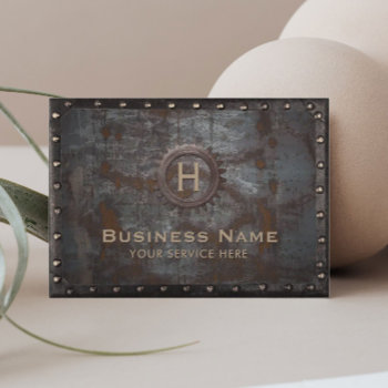 Monogram Rusty Metal Frame Vintage Business Card by cardfactory at Zazzle