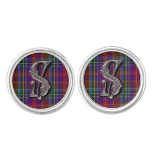 Monogram S Clan Stuart Plaid Cuff Links