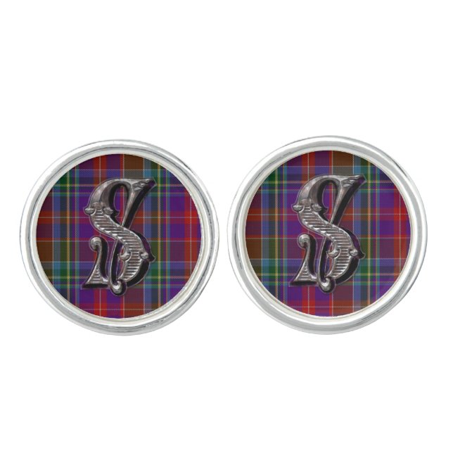 Monogram S Clan Stuart Plaid Cuff Links (Front)