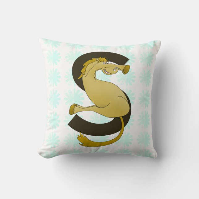 Monogram S Funny Pony Customized Throw Pillow (Front)