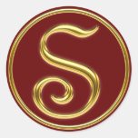 Monogram S in 3D gold Classic Round Sticker