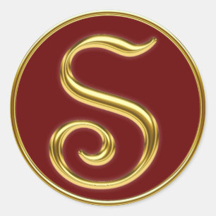 Monogram S in 3D gold Classic Round Sticker