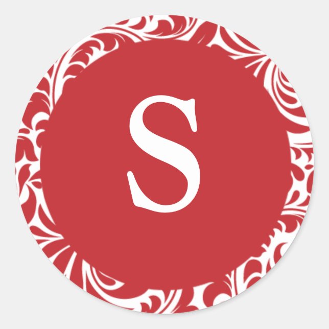 Monogram S Red White Customizable Wedding Monogram Classic Round Sticker (Front)