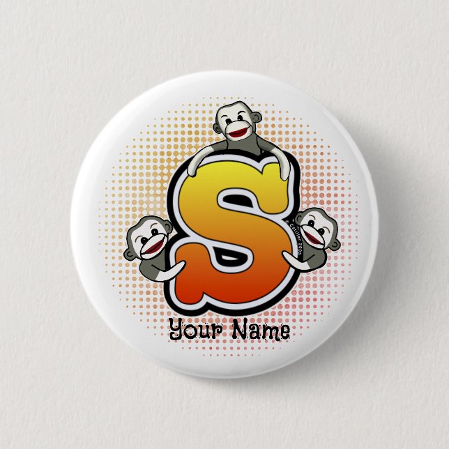 Monogram S Sock Monkey  Button (Front)