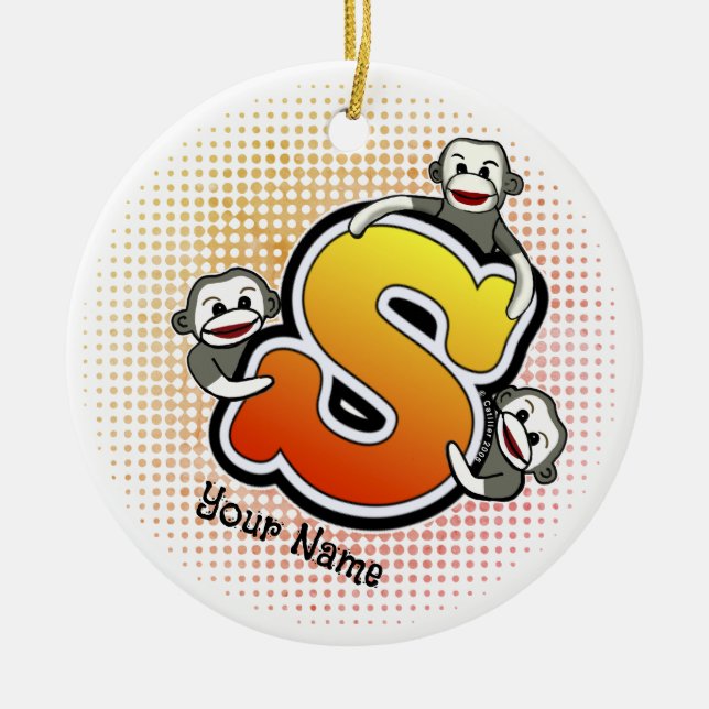 Monogram S Sock Monkey  Ceramic Ornament (Front)