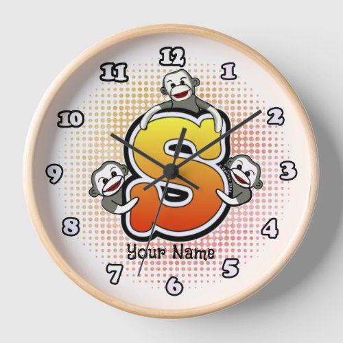 Monogram S Sock Monkey clock