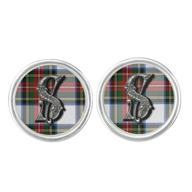 Monogram S Stewart Dress Plaid Cuff Links (Front)
