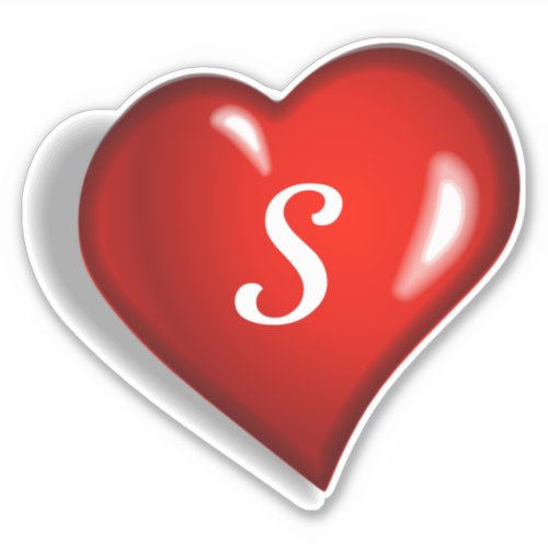 Monogram S white script on ruby red heart Sticker