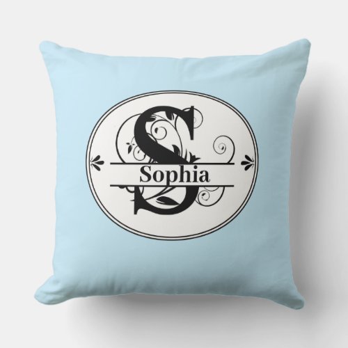 Monogram S with full name and colorchoice Throw Pillow