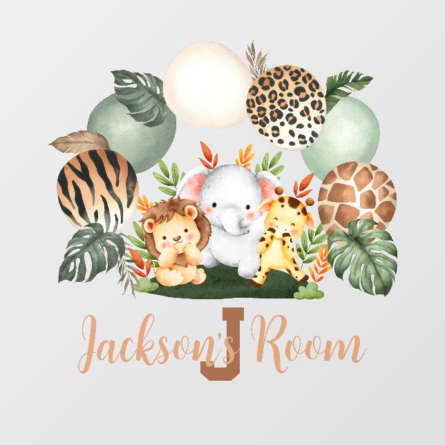 Monogram Safari Animals Nursery Room  Wall Decal (Front)