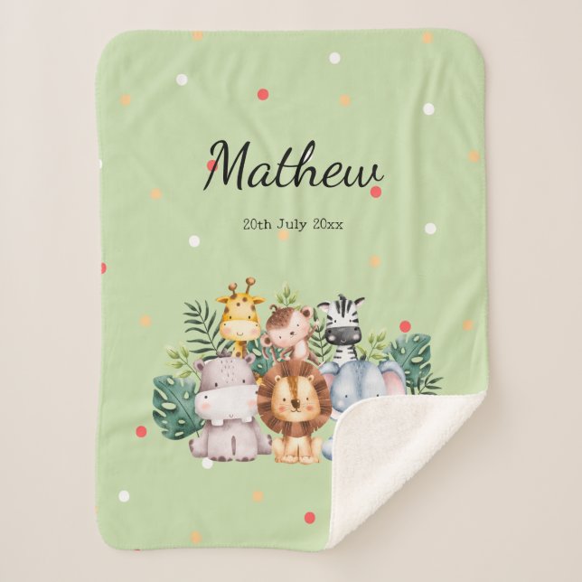 Monogram Safari design l Adorable polka dots Green Sherpa Blanket (Front)