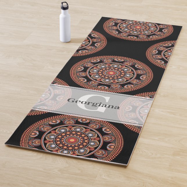 Monogram Safari Sunset Bohemian Polka Dot Mandala Yoga Mat (In Situ)