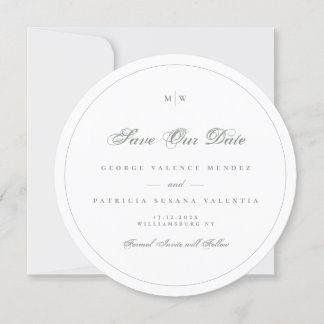 Monogram Sage Gray Green Frame Photo Save The Date Invitation