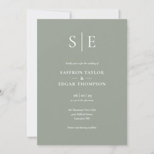 Monogram Sage Green All In One Wedding Invitation