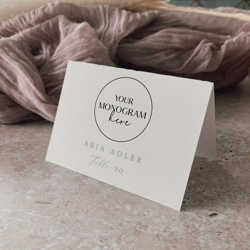 Monogram Sage Green and Cream Wedding Place Cards