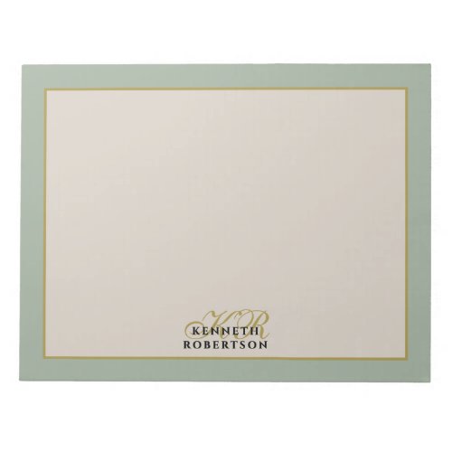 Monogram Sage Green Beige Gold Minimalist Men  Notepad