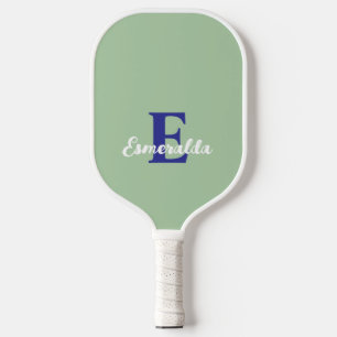 Monogram sage green blue white modern minimalist pickleball paddle