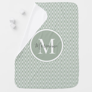 Monogram Sage Green Chevron Baby Blanket