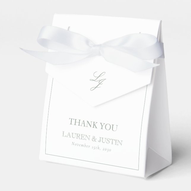 Monogram Sage Green Elegant Wedding Thank You Favor Boxes (Front Side)