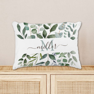 Monogram Sage Green Eucalyptus Greenery Leaves Accent Pillow