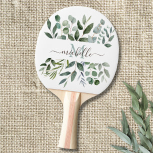 Monogram Sage Green Eucalyptus Greenery Leaves Ping Pong Paddle
