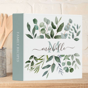 Monogram Sage Green Eucalyptus Greenery Recipe 3 Ring Binder