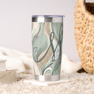 Monogram Sage Green Gold Glitter Swirl Marble Insulated Tumbler