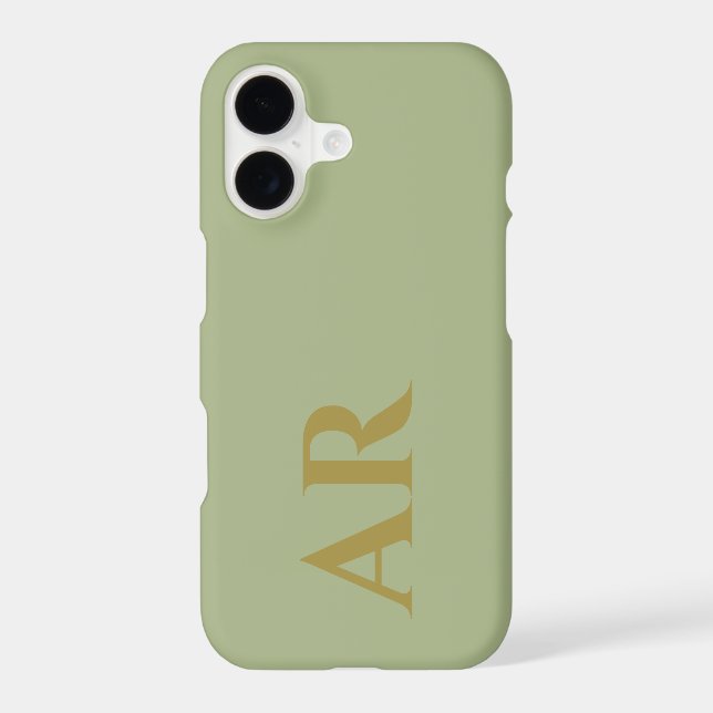 Monogram Sage Green Gold Initials Minimalist Chic Iphone Case (Back)