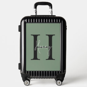 Monogram sage green initial minimal modern luggage