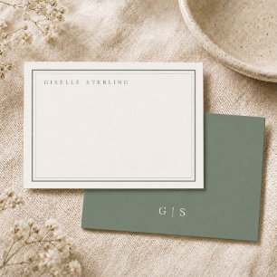 Monogram Sage Green Ivory Double Border Note Card