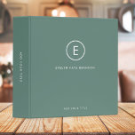 Monogram Sage Green Minimal Simple Modern Scandi 3 Ring Binder<br><div class="desc">A simple monogram design with modern typography in white on a sage green background. The design features a single initial monogram with a minimalist round circle border. The text can easily be customized to suit your needs for the perfectly custom gift or stationery accessory!</div>