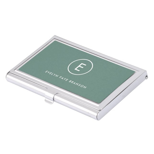 Monogram Sage Green Minimal Simple Modern Scandi Business Card Case (Front)