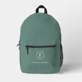 Monogram Sage Green Minimal Simple Modern Scandi Printed Backpack (Front)