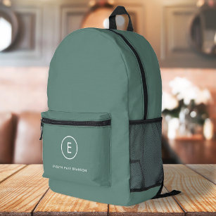 Monogram Sage Green Minimal Simple Modern Scandi Printed Backpack