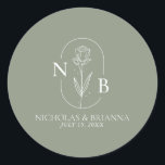 Monogram Sage Green Minimalist Boho Wedding  Classic Round Sticker<br><div class="desc">Monogram Sage Green Minimalist Boho Wedding Classic Round Sticker. (monogram vector designed by pikisuperstar)</div>