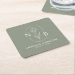 Monogram Sage Green Minimalist Elegant Wedding Square Paper Coaster<br><div class="desc">Monogram Sage Green Minimalist Elegant Wedding Square Paper Coaster. (monogram vector designed by pikisuperstar - Freepik)</div>