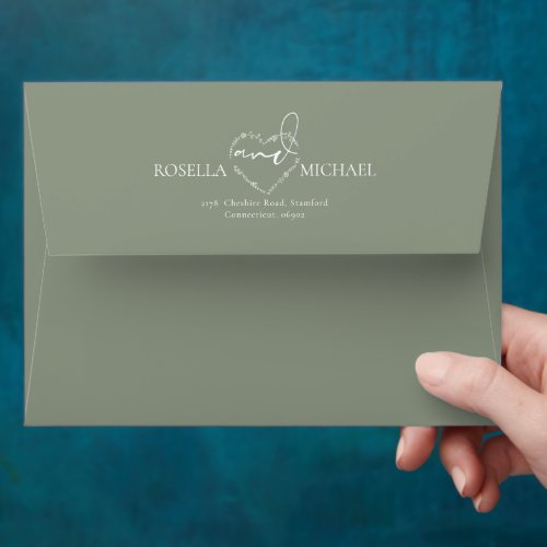 Monogram Sage Green Modern Elegant Wedding Envelop Envelope