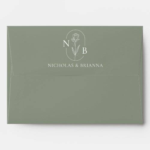 Monogram Sage Green Modern Elegant Wedding Envelope