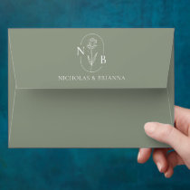 Monogram Sage Green Modern Elegant Wedding Envelope