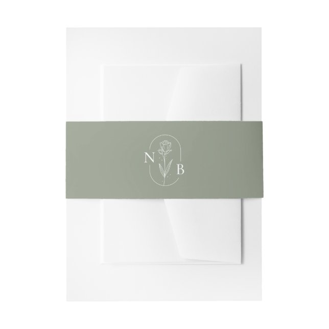 Monogram Sage Green Modern Elegant Wedding Invitation Belly Band (Front Example)