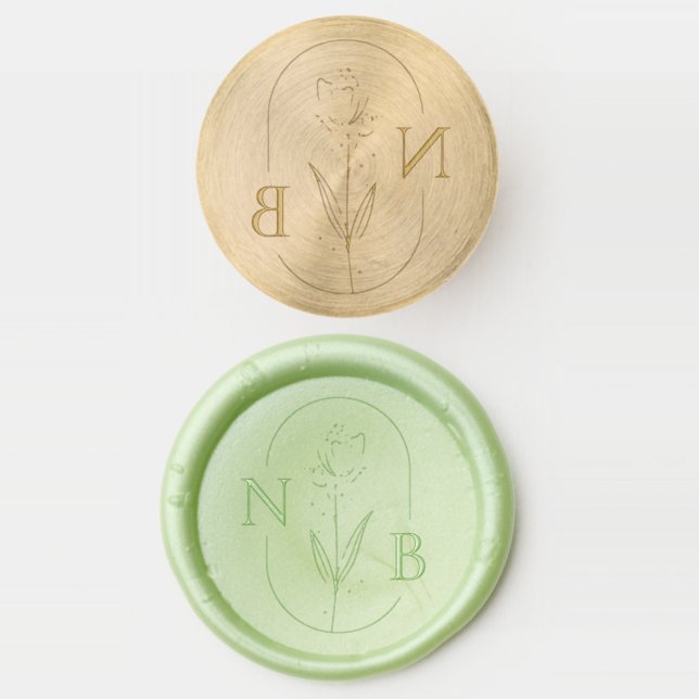 Monogram Sage Green Modern Elegant Wedding Wax Seal Stamp (Stamped)