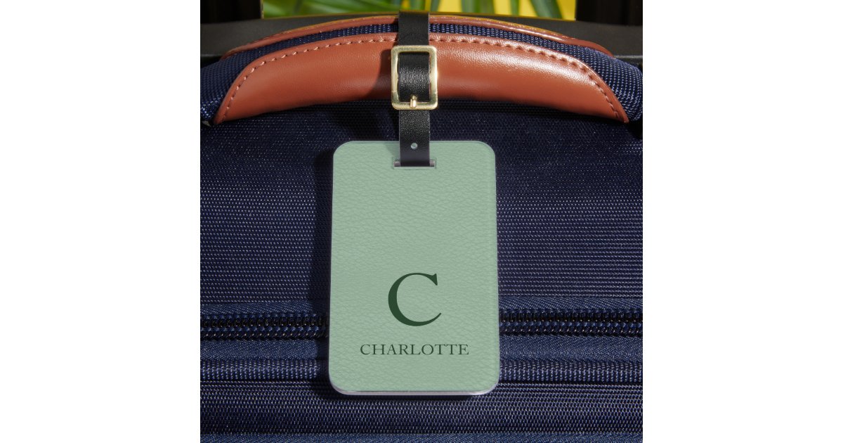 Monogram Sage Green Printed Leather Art Custom Luggage Tag