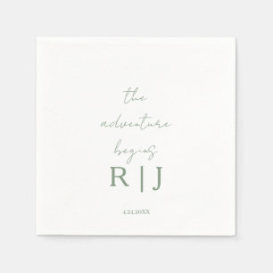 Monogram Sage Green Quote Adventure Begins Wedding Napkins