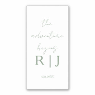 Monogram Sage Green Quote Adventure Begins Wedding Sticker