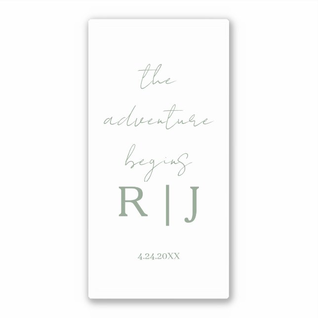 Monogram Sage Green Quote Adventure Begins Wedding Sticker (Front)