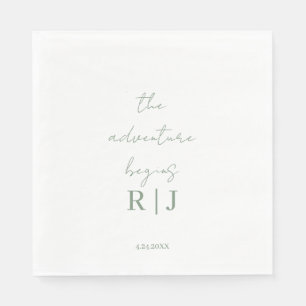 Monogram Sage Green Quote Script Minimal Wedding Napkins