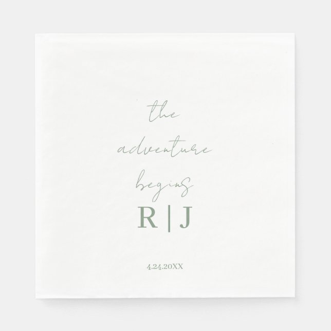 Monogram Sage Green Quote Script Minimal Wedding Napkins (Front)