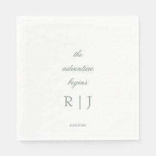 Monogram Sage Green Quote Script Text Wedding Napkins